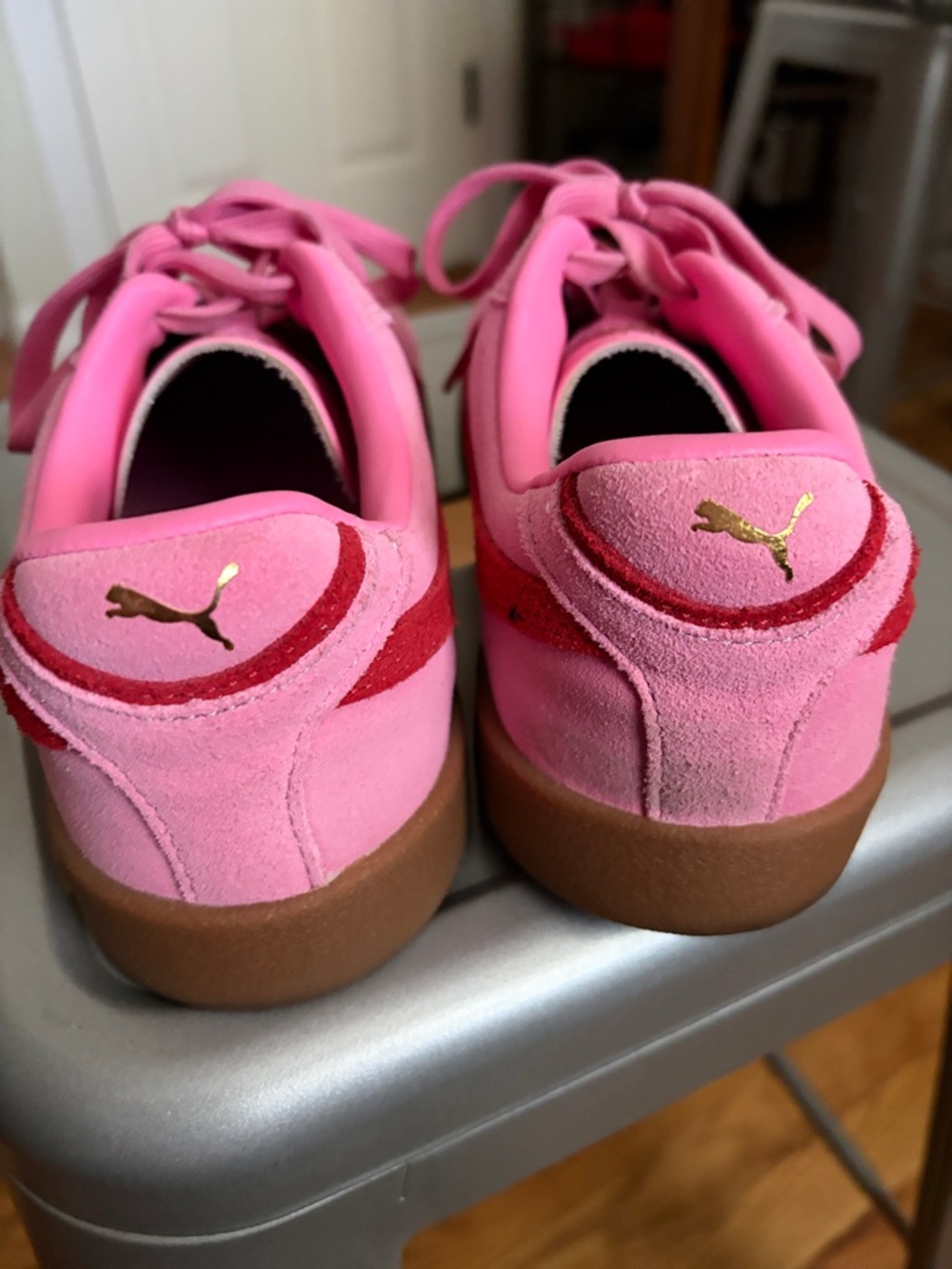 Puma Pink and Red Suede Women’s Sneakers - Picture 4 of 6